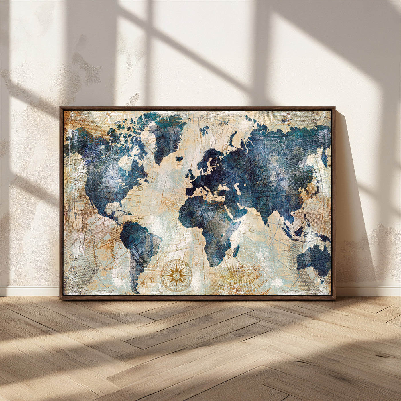 84561-MGV-FC-36X24_Walnut-Push Pin World Map Canvas Print – Framed Wall Art for Couples, Travel Tracker Map, Anniversary Gift for Home Decor