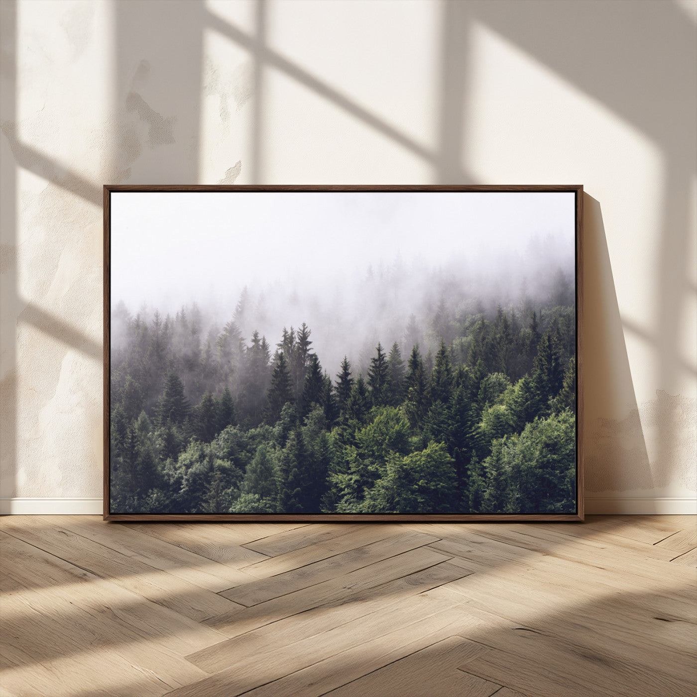 42578900-MGV-CV-36X24-Misty Forest Wall Art | Foggy Forest Canvas Print | Large Nature-Inspired Misty Tree Landscape for