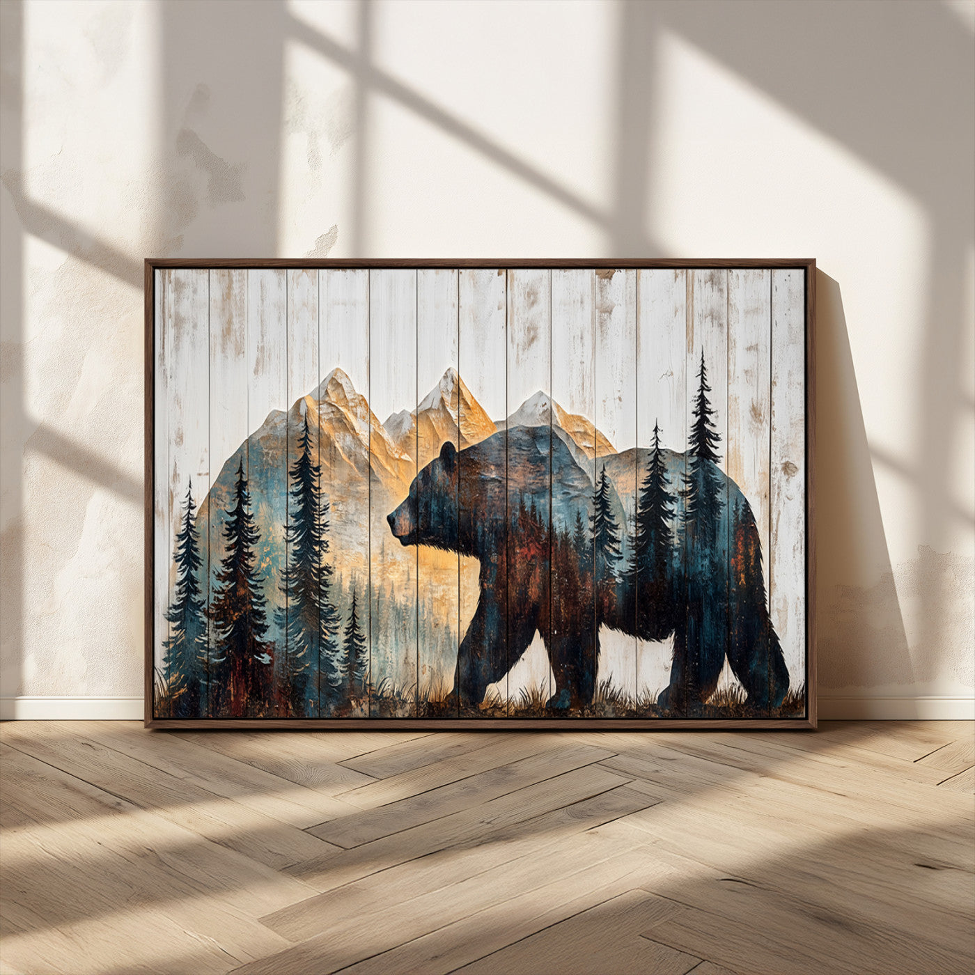 -Rustic Bear Wall Art - Grizzly 399 Bear Wall Art - Mountain Wood Canvas Wall Art - Nature Theme