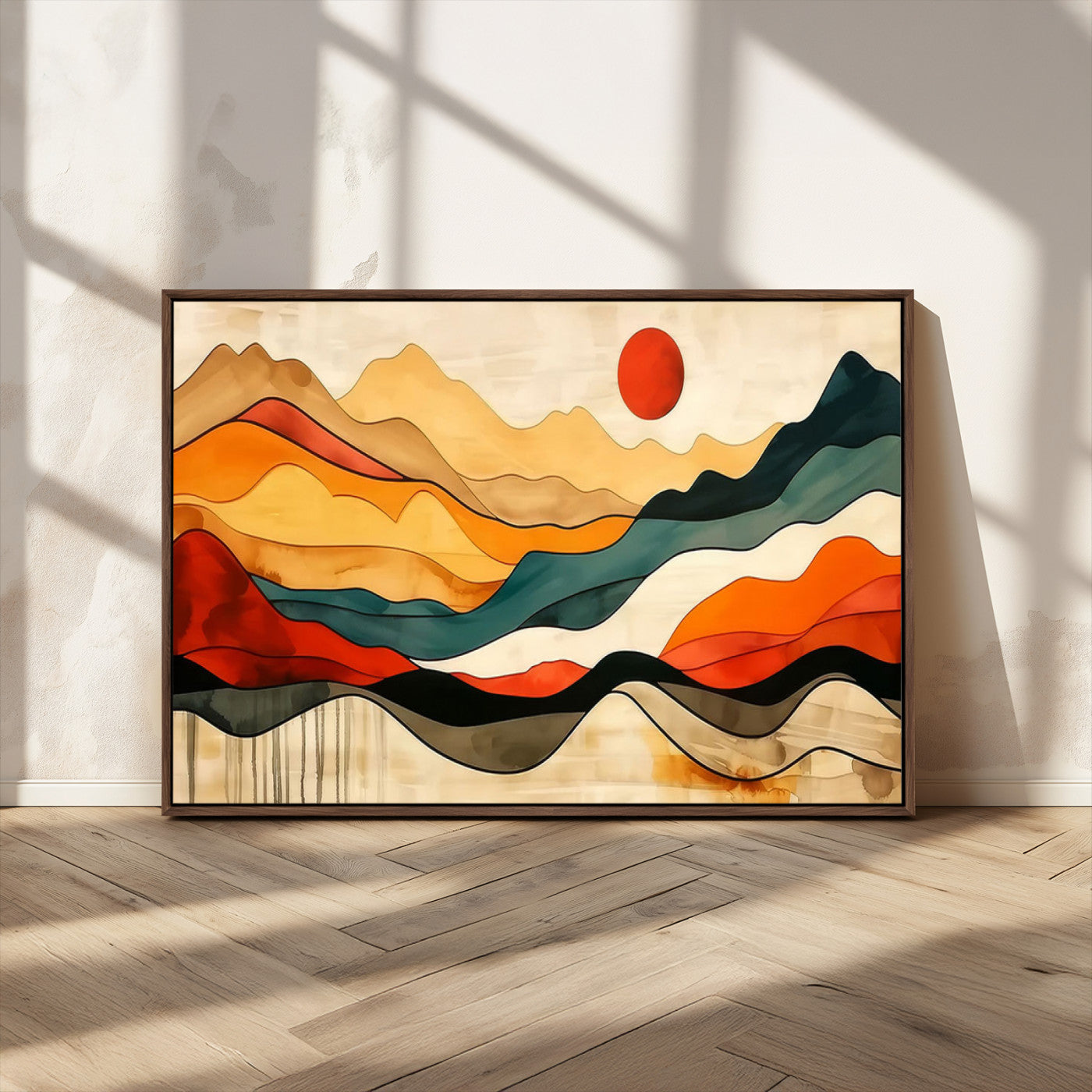 23241-MGV-CV-36X24-Mid Century Wall Art Print - Abstract Woodland Print - Modern Art Panoramic Mountain Wall Art
