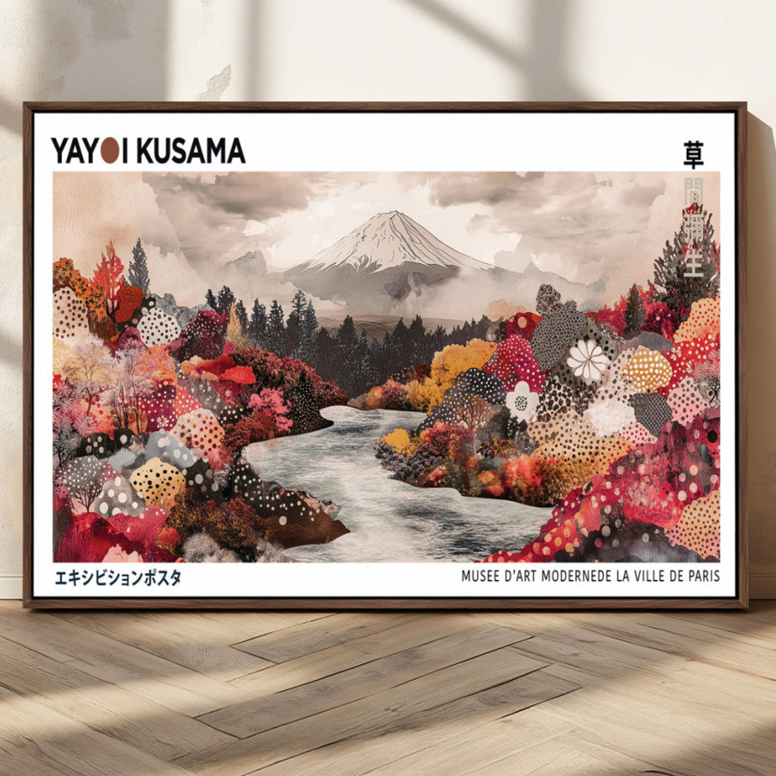 Yayoi Kusama Wall Art Canvas Print, Framed Large Abstract Kusama Polka Dot Art, Modern Home Office Decor