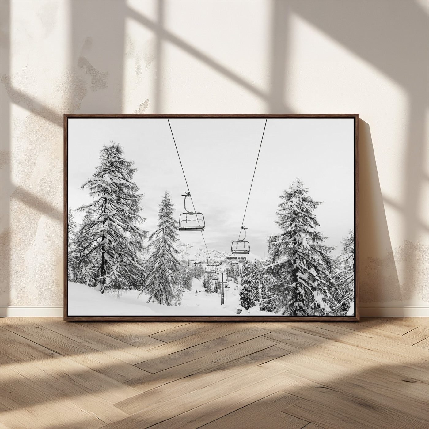 55003599-MGV-CV-36X24-Snowy Ski Lift Wall Art – Framed Winter Forest Canvas Artwork, Peaceful Mountain Design, Modern Nature Decor for Home, Office