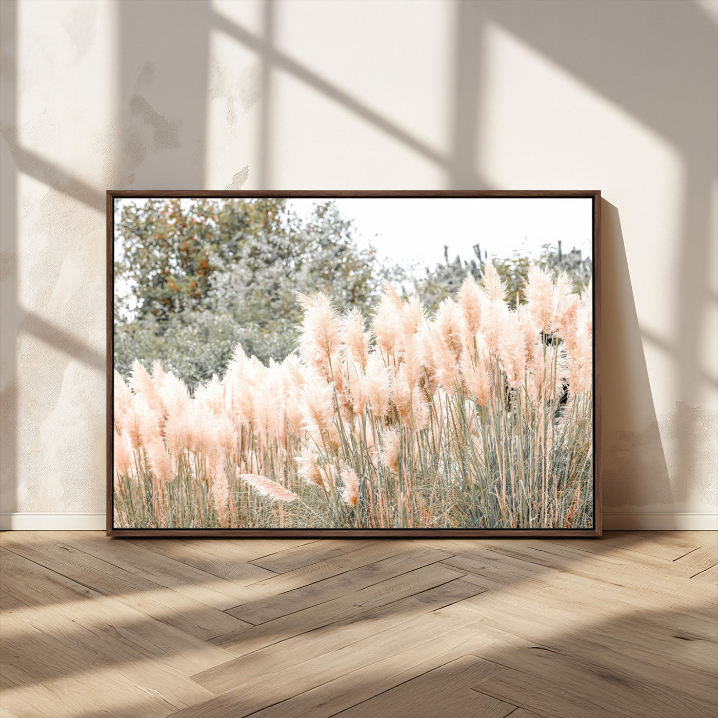 21826392-MGV-CV-36X24 - Pampas Grass Wall Art – Soft Blush Hues and Natural Texture Canvas Print, Serene Outdoors & Botanical Charm for Living Room or Nature Decor