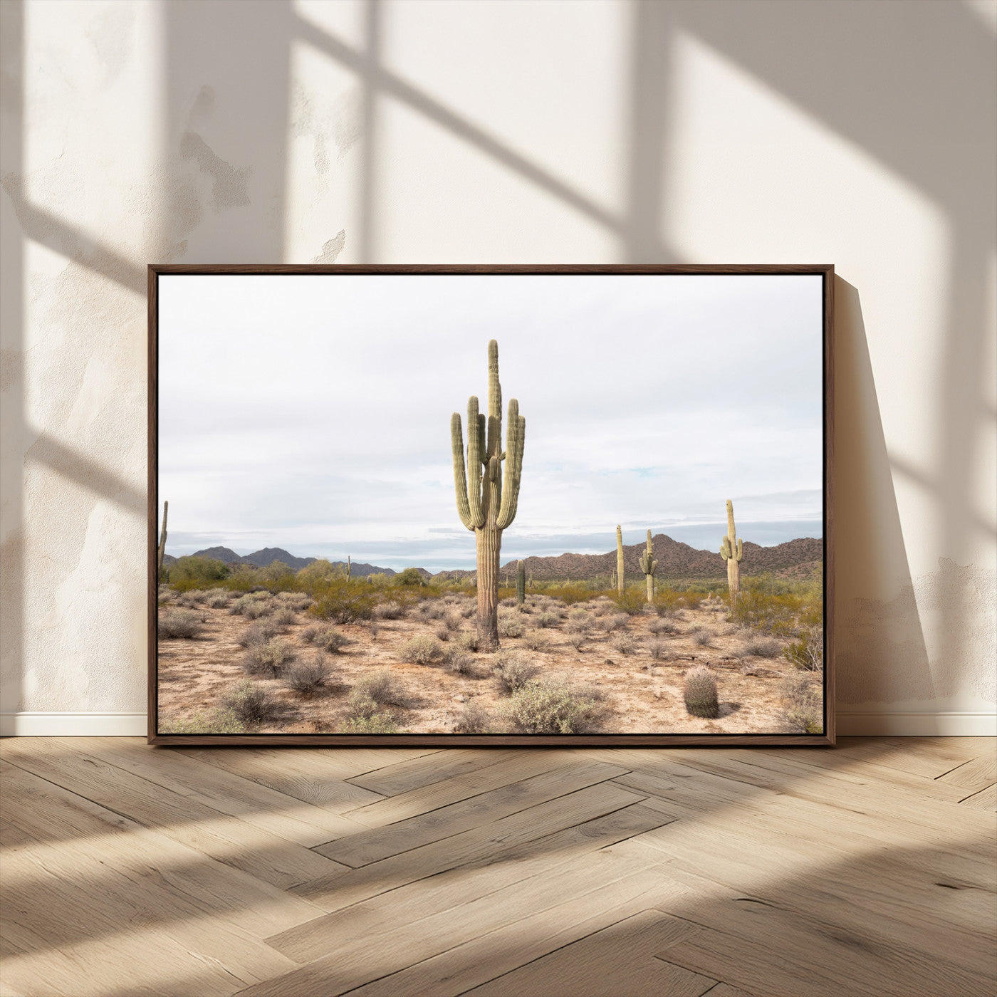 MGV-FC-36X24 - Saguaro Cactus Wall Art Canvas Print, Framed Desert Cactus Art Picture Print, Earthy Desert Perfect Southwestern Boho Decor Artwork