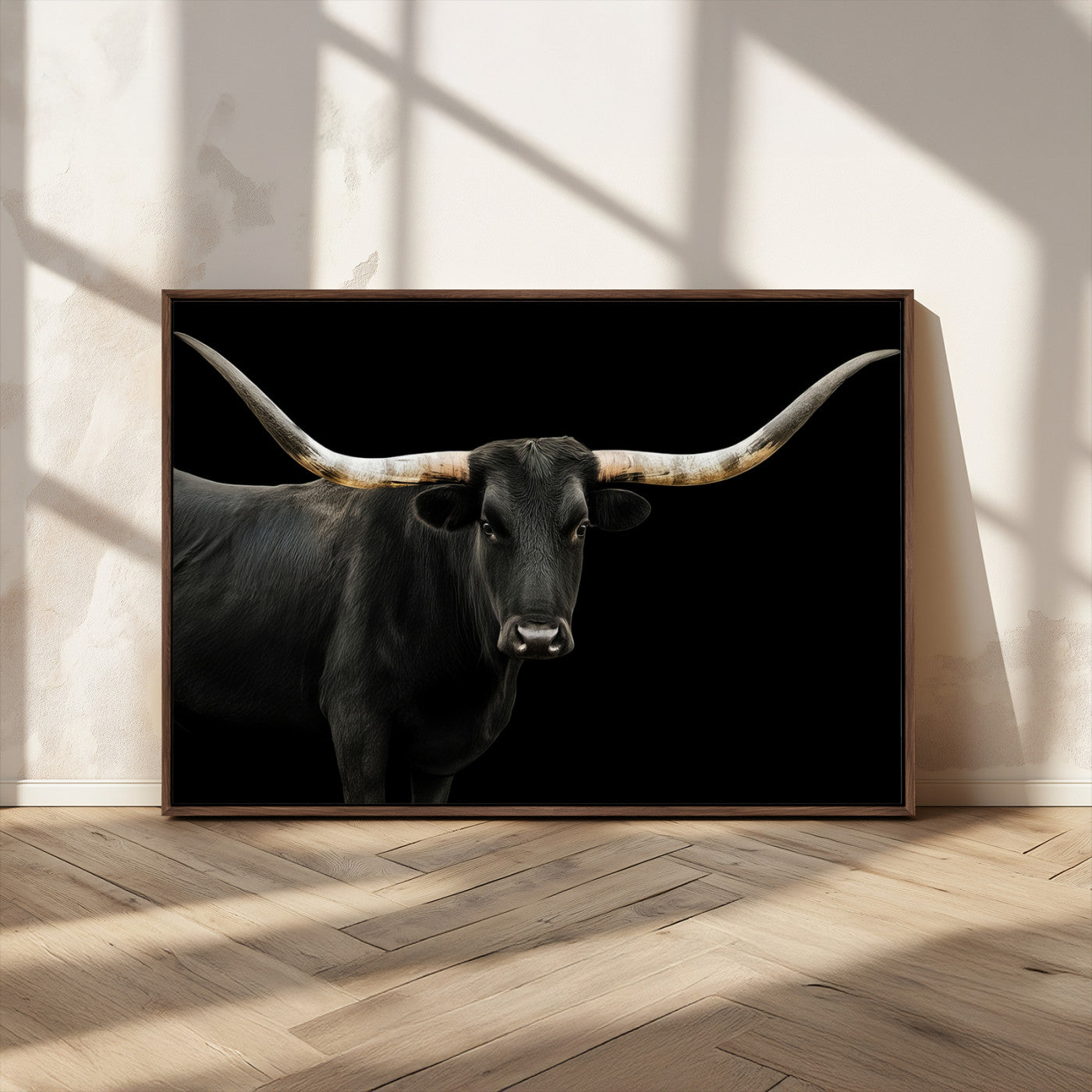 99448328-MGV-CV-36X24-Longhorn Cattle Wall Art Canvas Print – Framed Texas Ranch Scene with Western Cow Artwork for Home, Office, Living Room