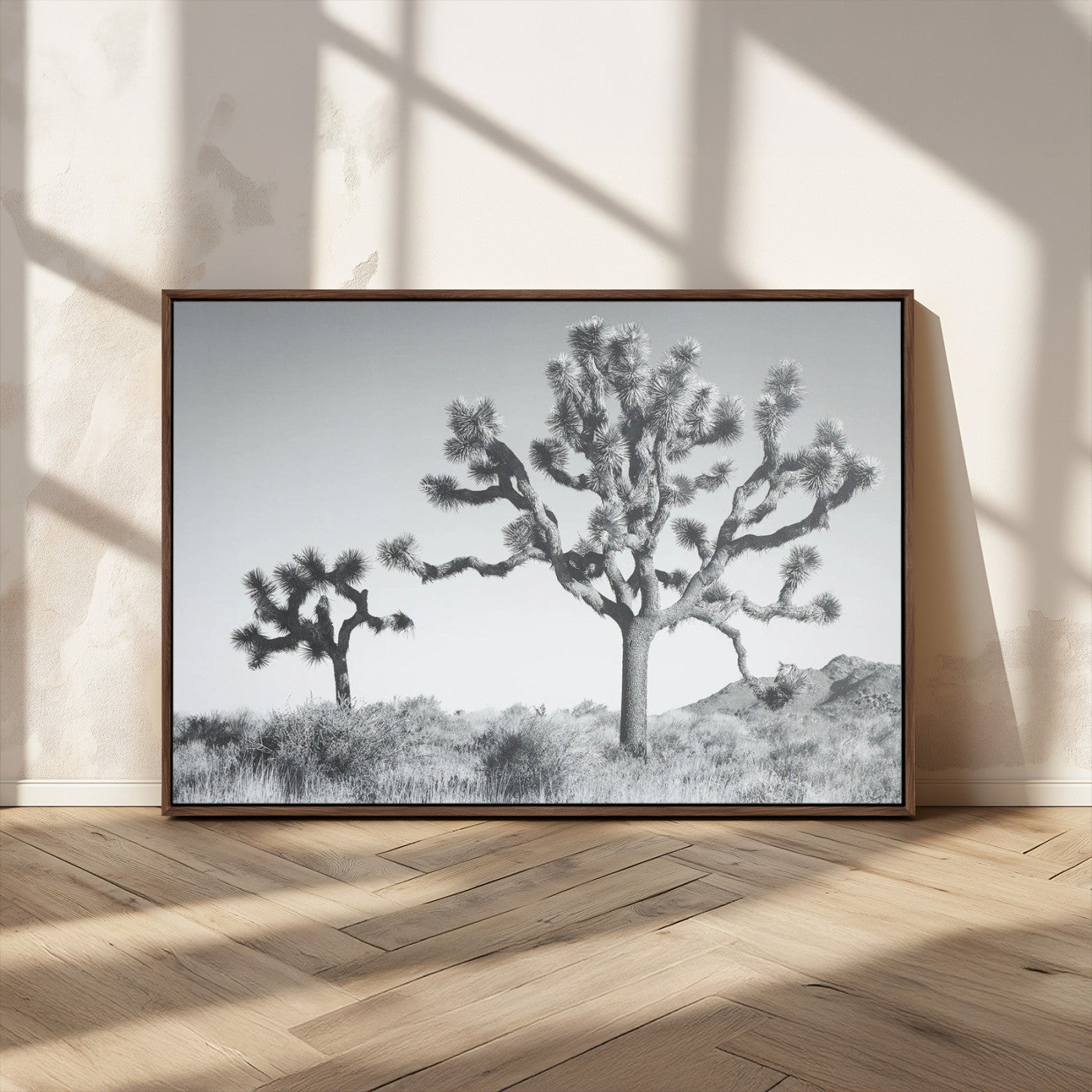 58647785-MGV-CV-36X24-Joshua Trees Wall Art Canvas Print – Framed Black White Desert Landscape Dry Grass Hills Tranquil Artwork for Home Office