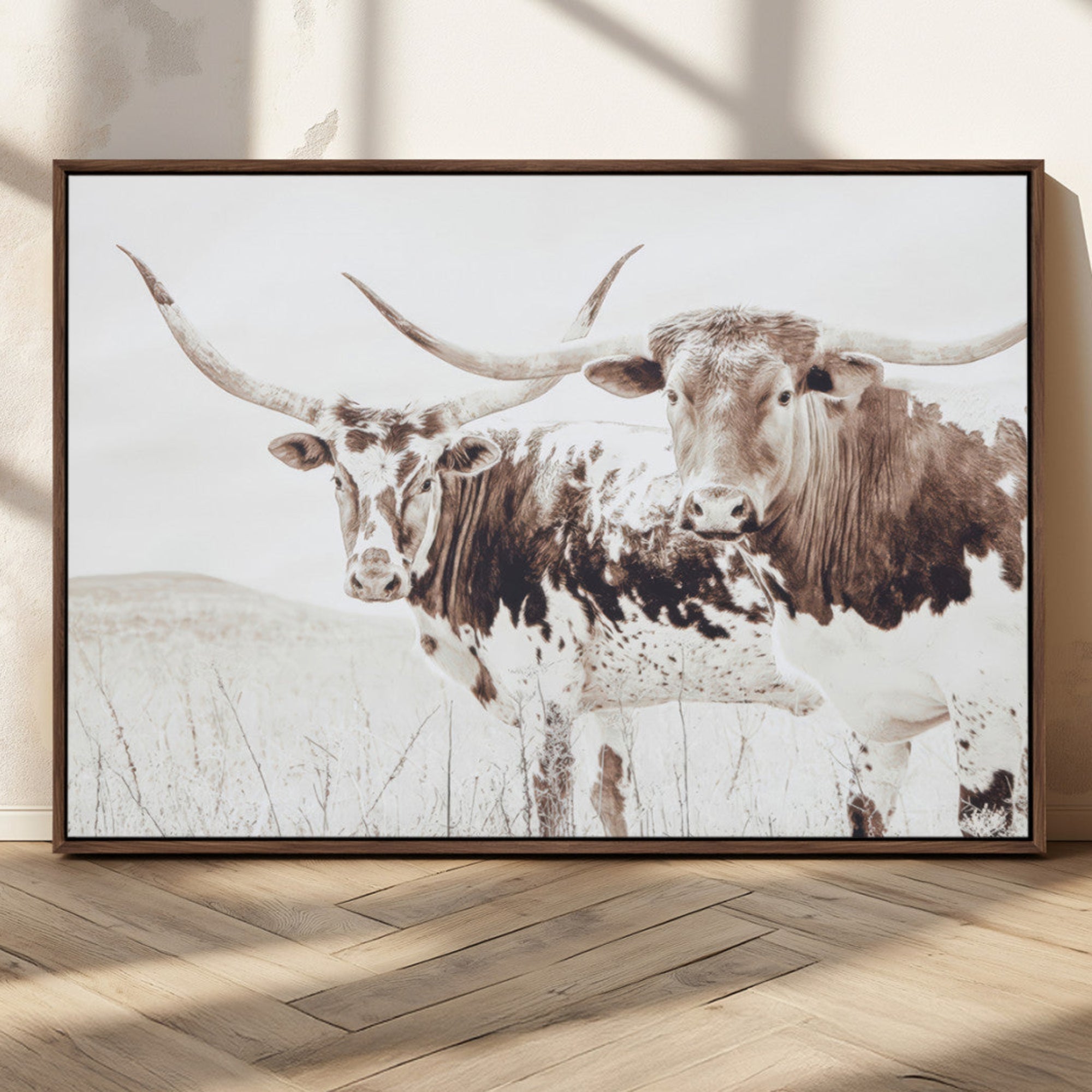 -Longhorn Wall Art Wall Art Canvas Print, Framed Western Cow Canvas Art Picture Print, Rustic Farm Decor Perfect Rustic Farmhouse Decor Artwork