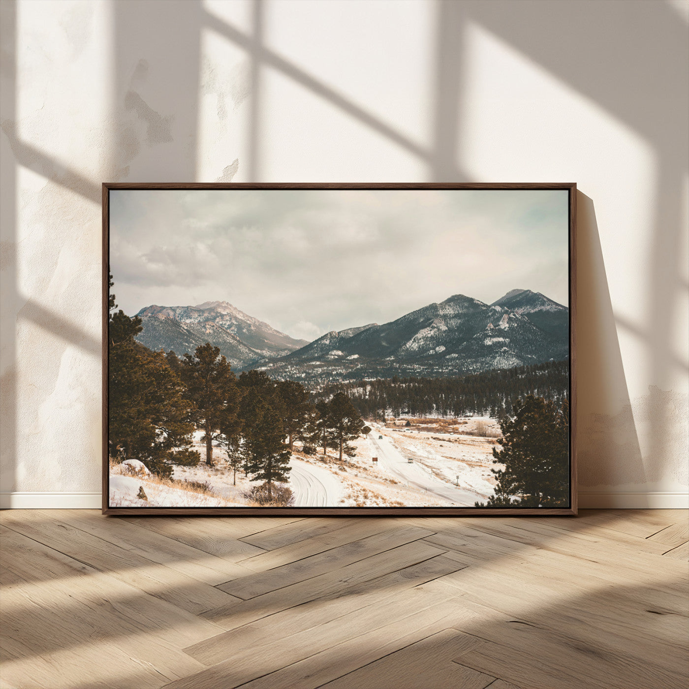 77311749-MGV-CV-36X24-Mountain Landscape Wall Art Canvas Print – Framed Snowy Peaks Alpine Aesthetic Rustic Winter Scene Artwork for Home Office