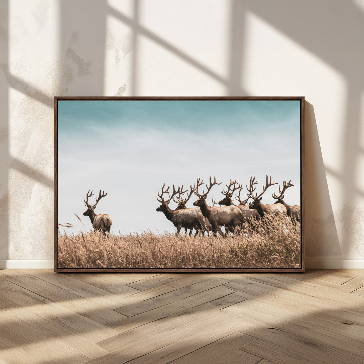 81594705-MGV-CV-36X24-Elk Herd Wall Art Canvas Print – Framed Wildlife Photography Rustic Nature Scene Artwork for Home, Office, Living Room