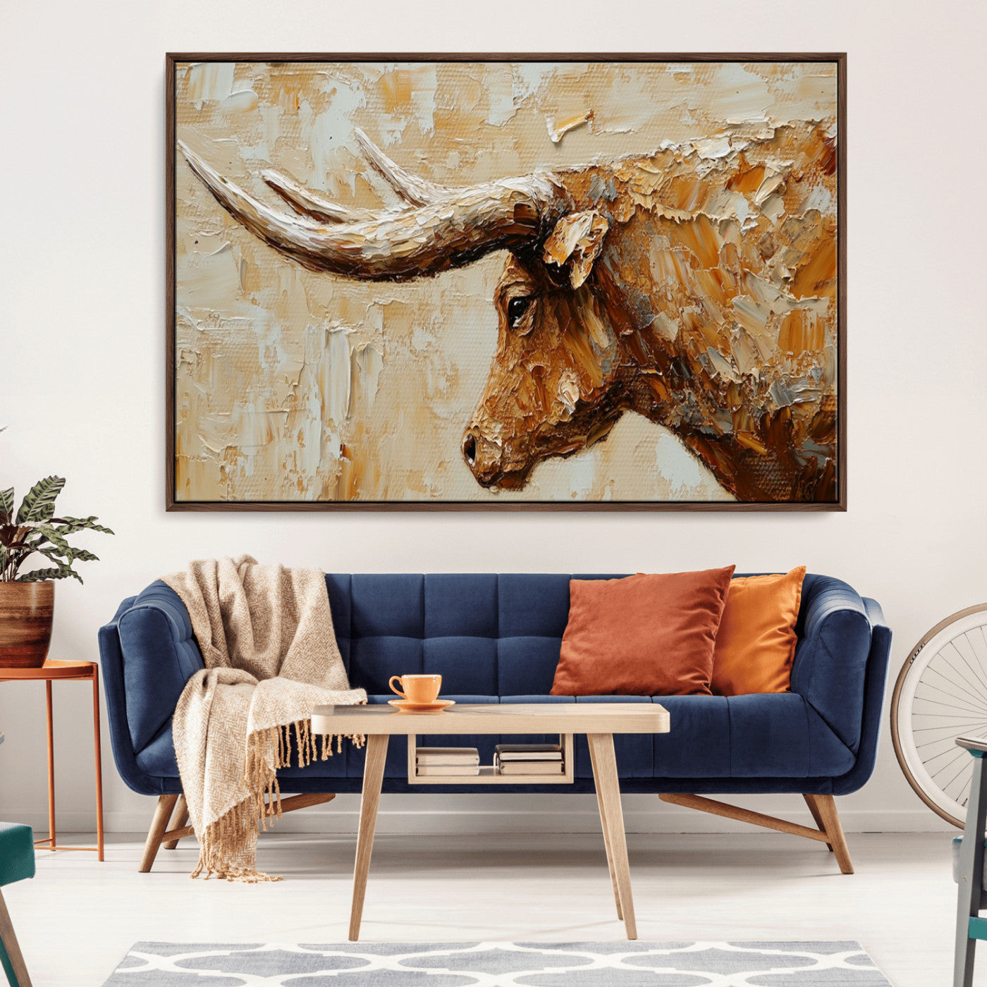 69611428-MGV-CV-36X24-Rustic Longhorn Bull Wall Art Canvas Print – Vintage Western Cattle Texas Steer Scene Artwork for home, office