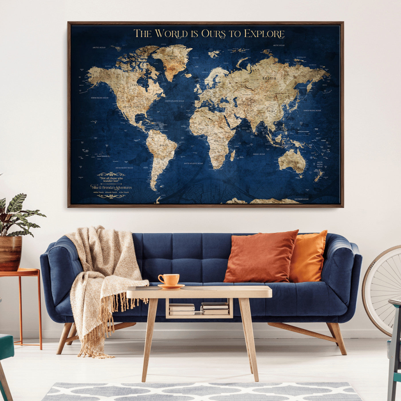 -Personalized Push Pin World Map Canvas Print – Custom Travel Tracker Wall Art, Framed Adventure Map Gift for Couples