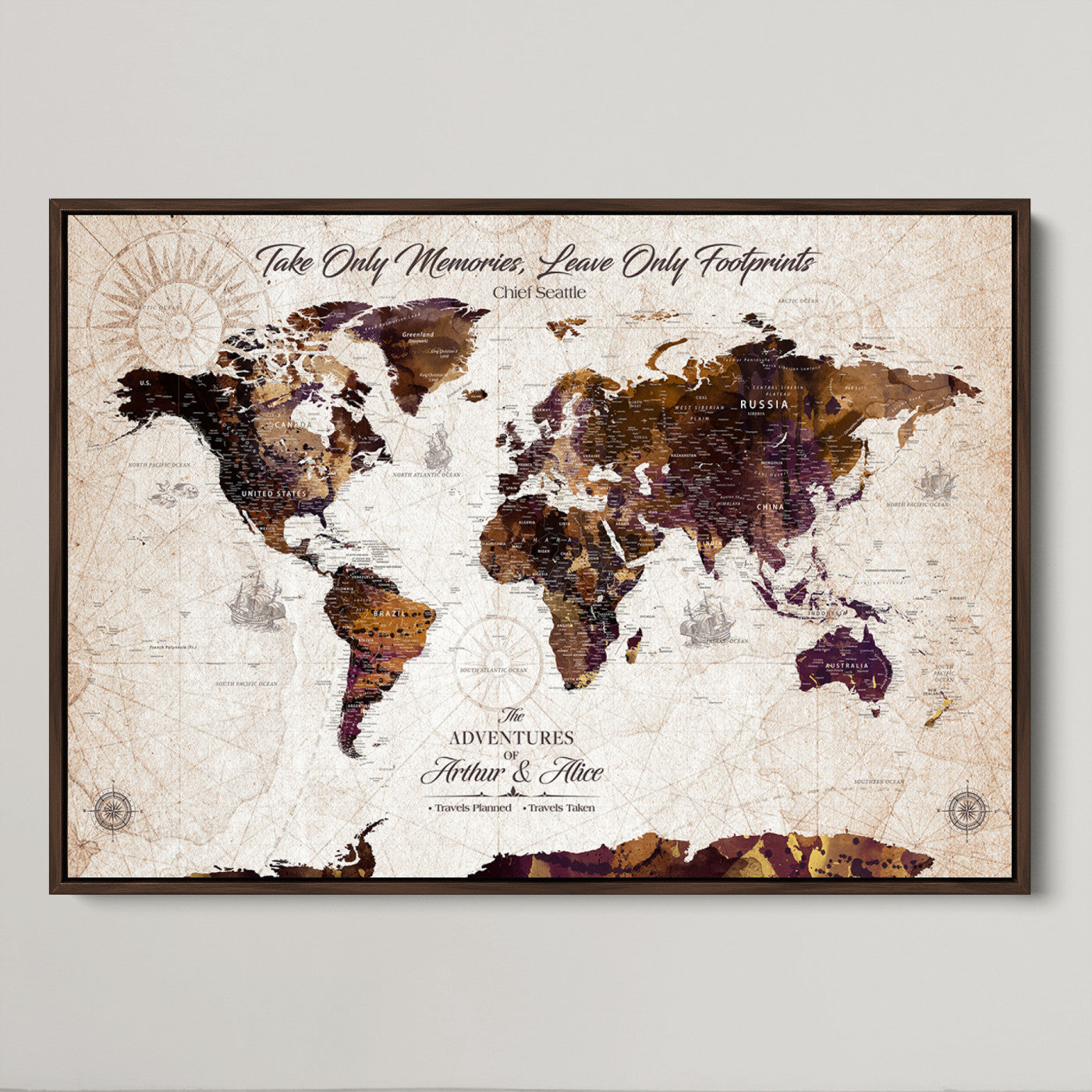 -Personalized World Map Canvas – Custom Framed Push Pin Travel Tracker, Elegant Wall Art Gift for Couples for Home, Office