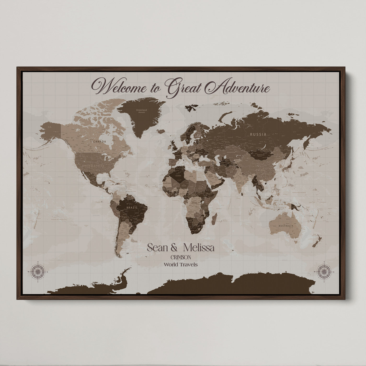 -Personalized World Map Canvas Custom Framed Push Pin Travel Tracker Modern Minimalist Wall Art Gift Couples for Home, Office