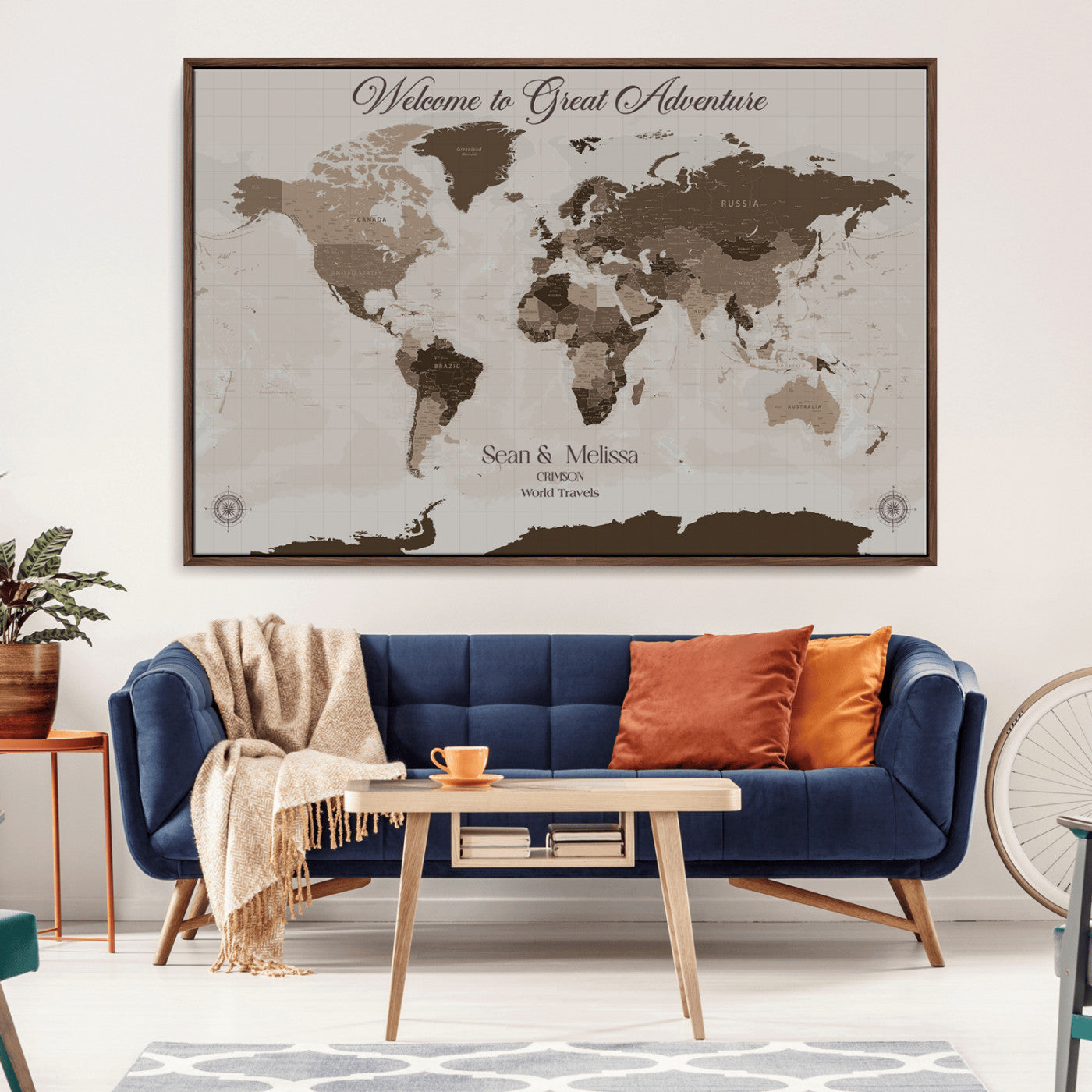 Rehber01-MGV-CV-36X24-Custom Push Pin World Map Wall Art Canvas Print – Personalized Travel Tracker with Pins Framed Large for home, office