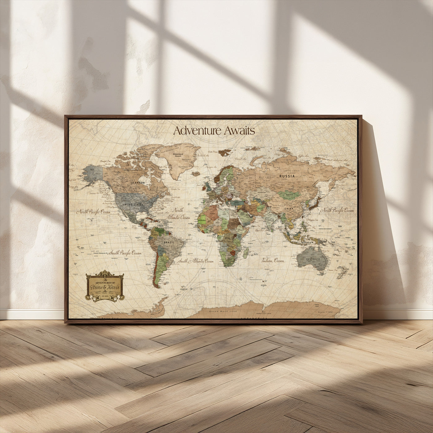33020399-MGV-CV-36X24-Personalized World Map Canvas Print – Custom Push Pin Travel Tracker Map Anniversary Gift for Couples for Home, Office