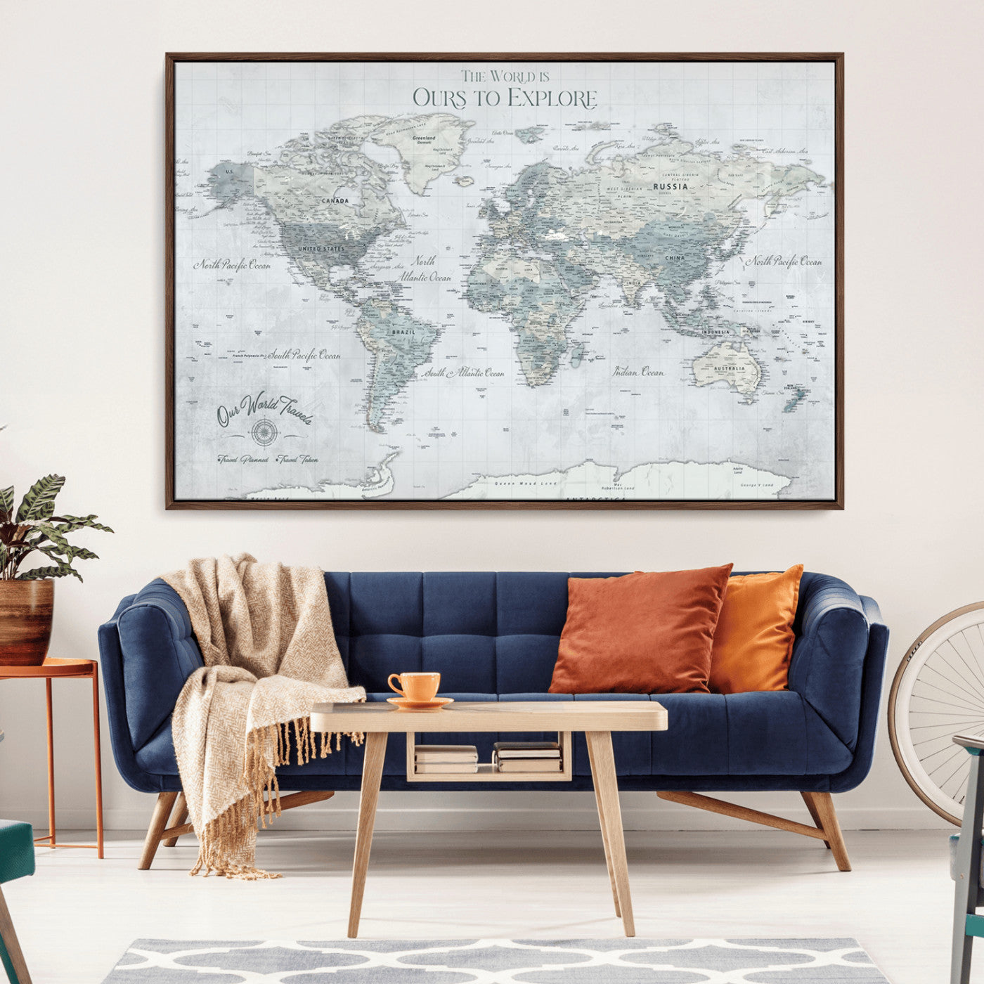 -Personalized Push Pin World Map Canvas Print – Custom Adventure Travel Map Framed Wall Art Gift for home, office
