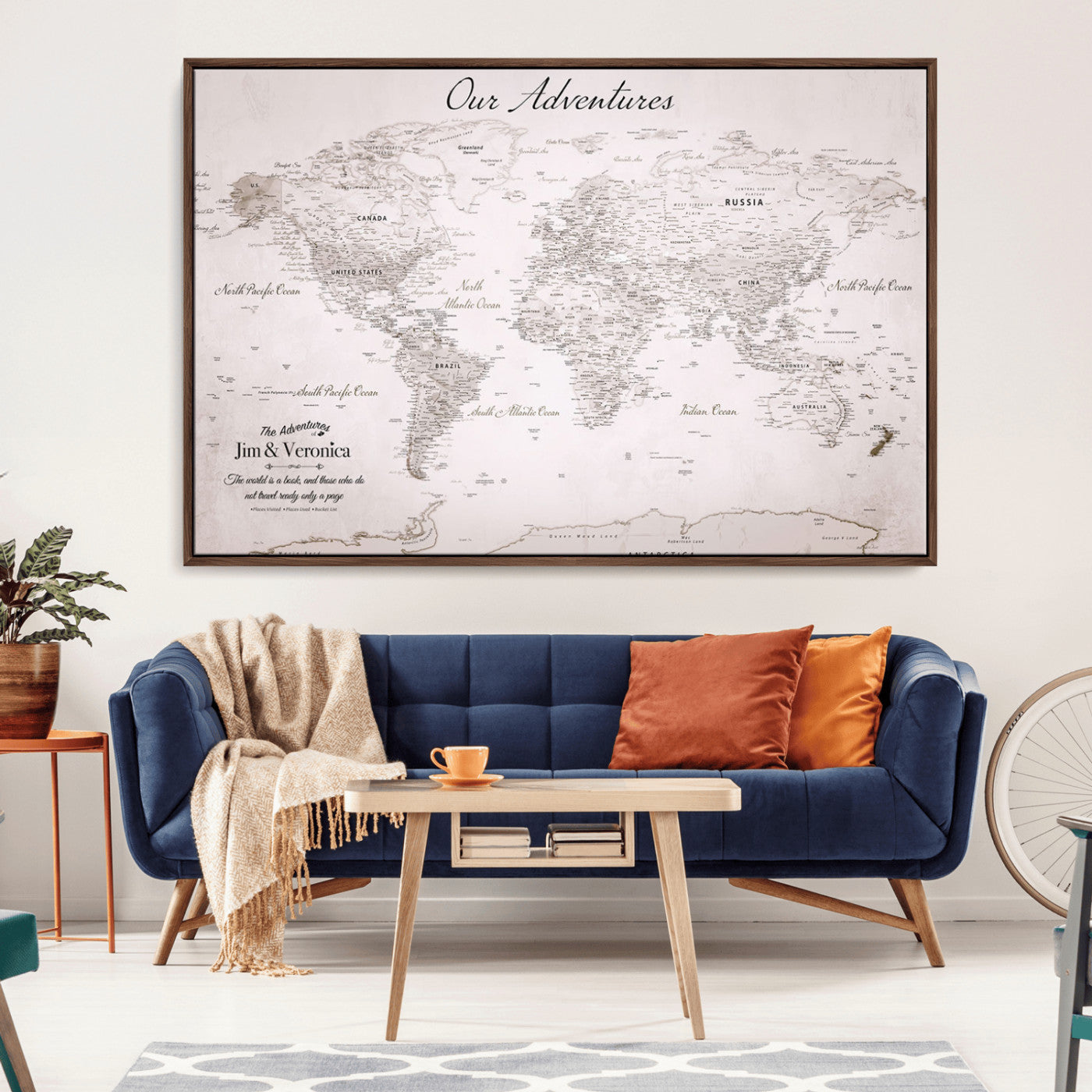 -Customize Push Pin World Map Wall Art Canvas Print – Personalized Travel Map with Foam Pins Framed for home, office