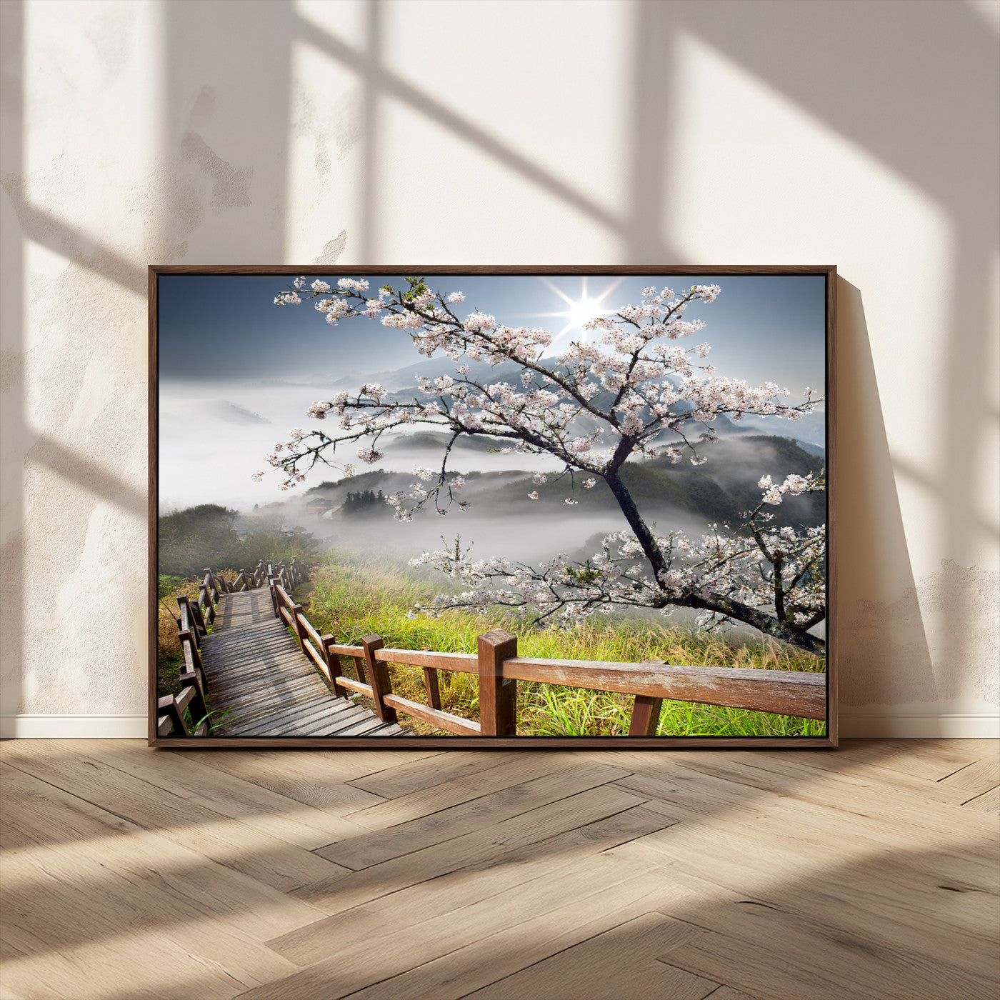 -Sakura Cherry Blossom Pathway Canvas Wall Art – Tranquil Walk Through Blossoming Nature – Ready to