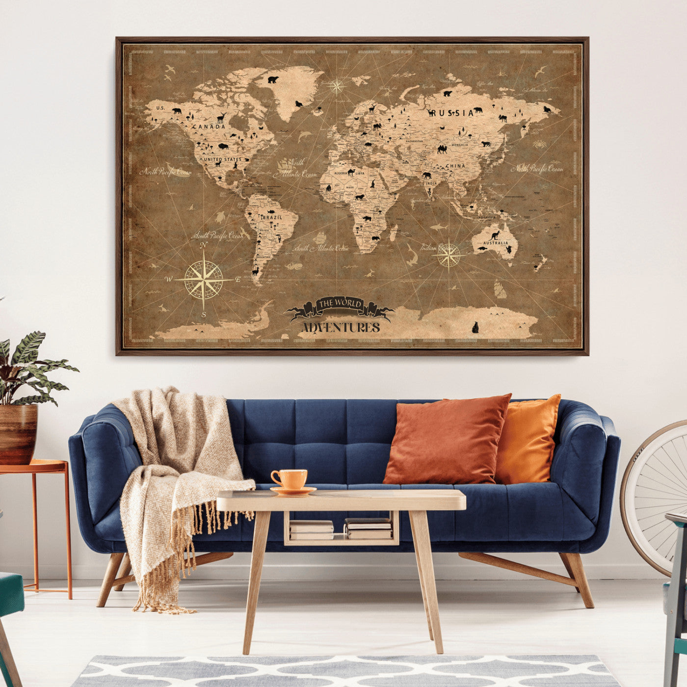 Rehber01-MGV-CV-36X24-Customize Push Pin World Map Wall Art Canvas Print – Personalized Kids Room Framed Map Travel Tracker for home, office