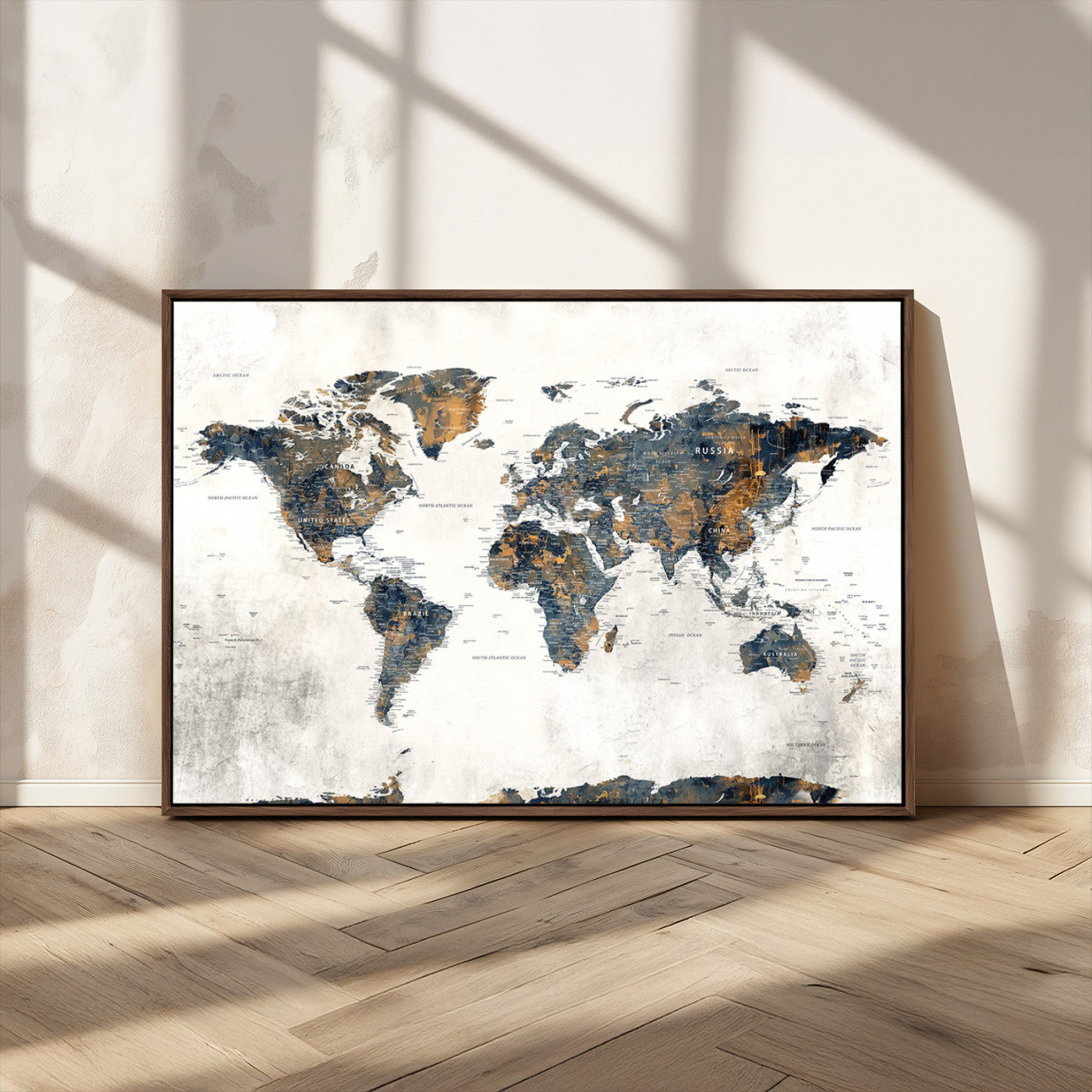 84230696-MGV-CV-36X24-Vintage World Map Earth Cartography Travel Explore Globe Adventure Discover Continents Oceans Countries Borders Historic Wall Art Canvas Print
