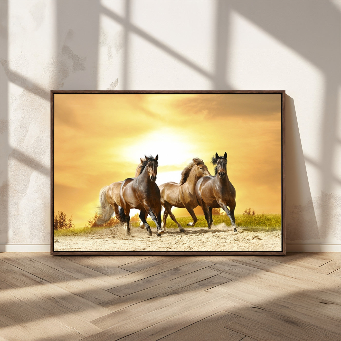44763-MGV-CV-36X24-Wild Horses Wall Art Canvas Print – Framed Galloping Herd Animal Artwork for Home, Office, Living Room, Guest Room