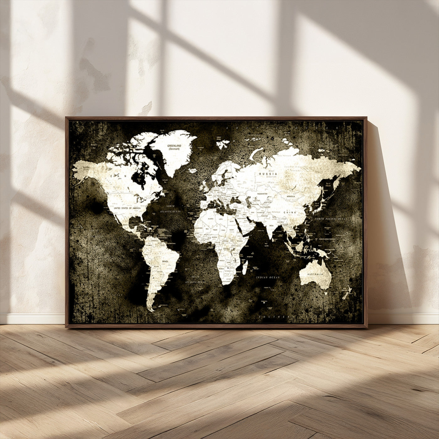 66737-MGV-CV-36X24-Vintage World Map Canvas Wall Art – Framed Push Pin Travel Map for Home and Office Decor, Rustic Wall Artwork for Travelers