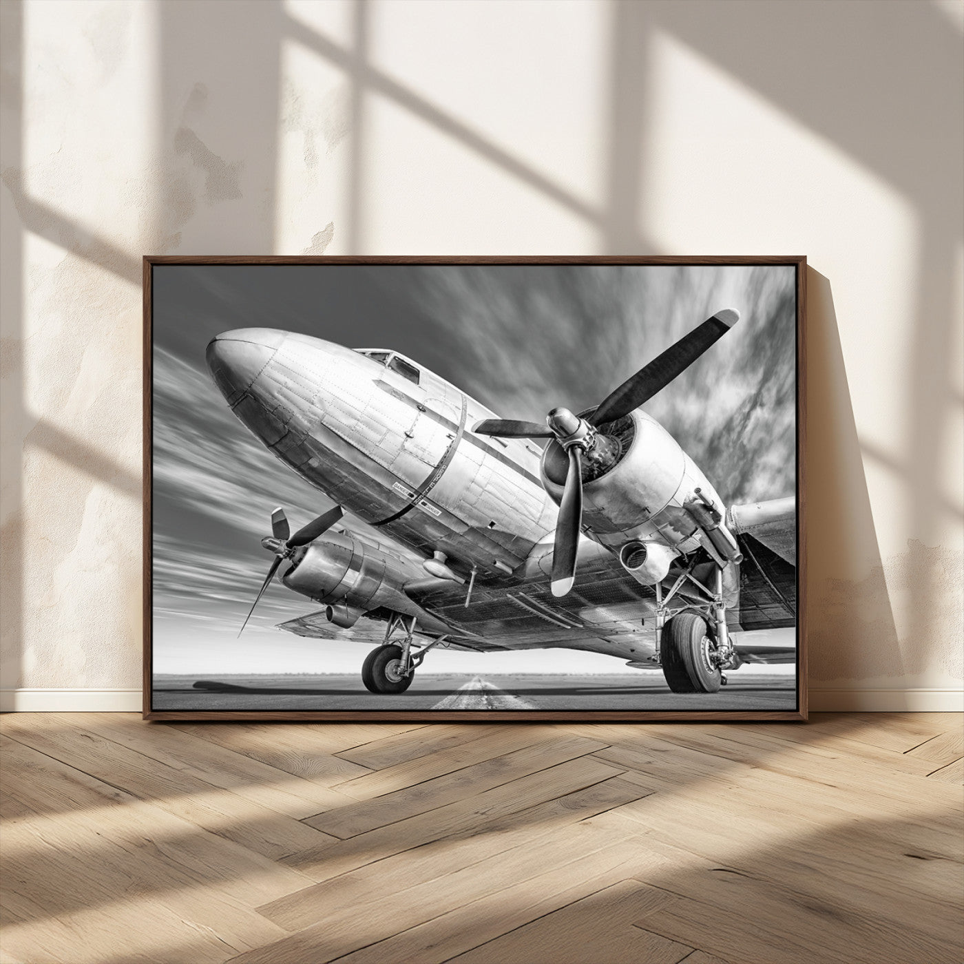 82744-MGV-FC-36X24_Walnut-Vintage Airplane on Runway Canvas Print