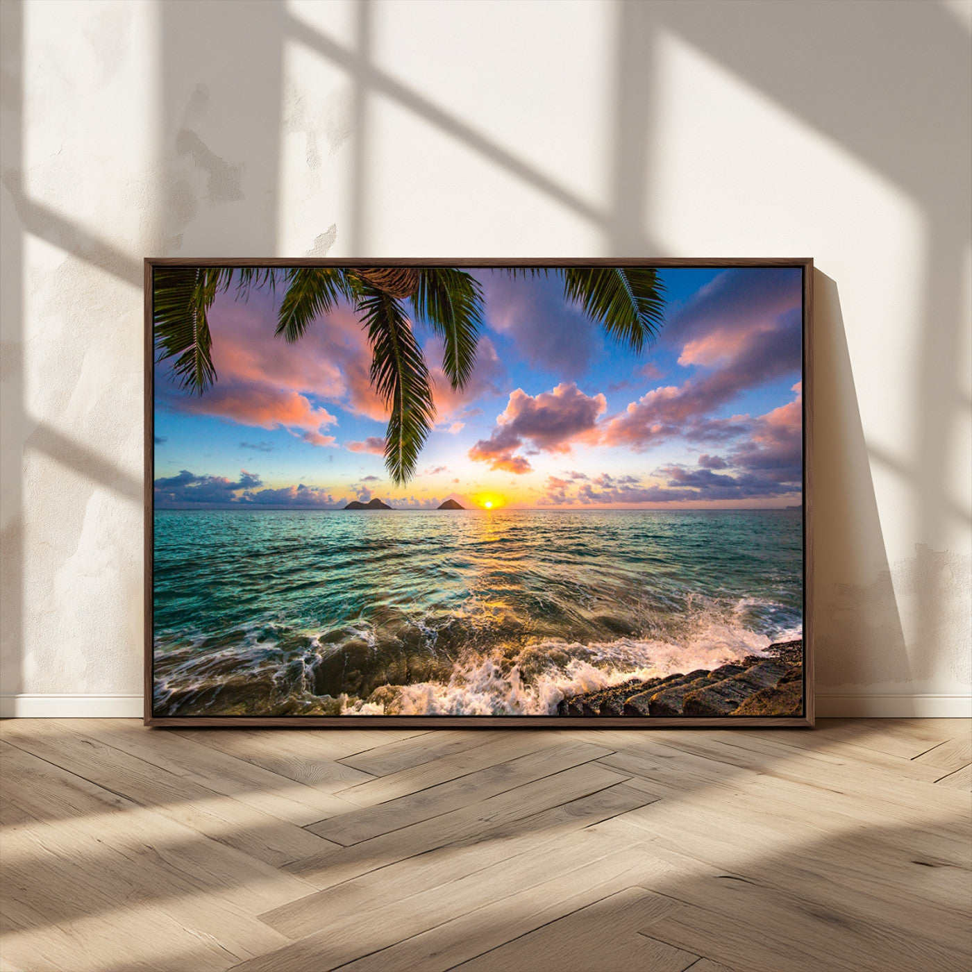 -Framed Tropical Sunset Art Canvas Print