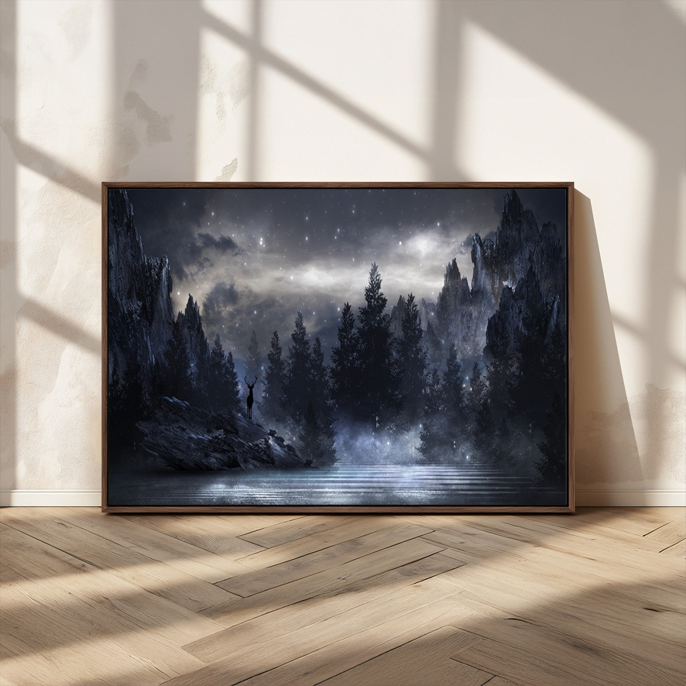 -Night Landscape and Trees Wall Art Canvas Print