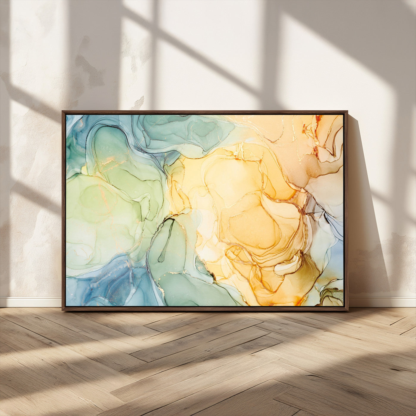 42195-MGV-CV-36X24-Green and Yellow Marble Fluid Effect Wall Art, Green and Yellow Marble Canvas Wall Art Print