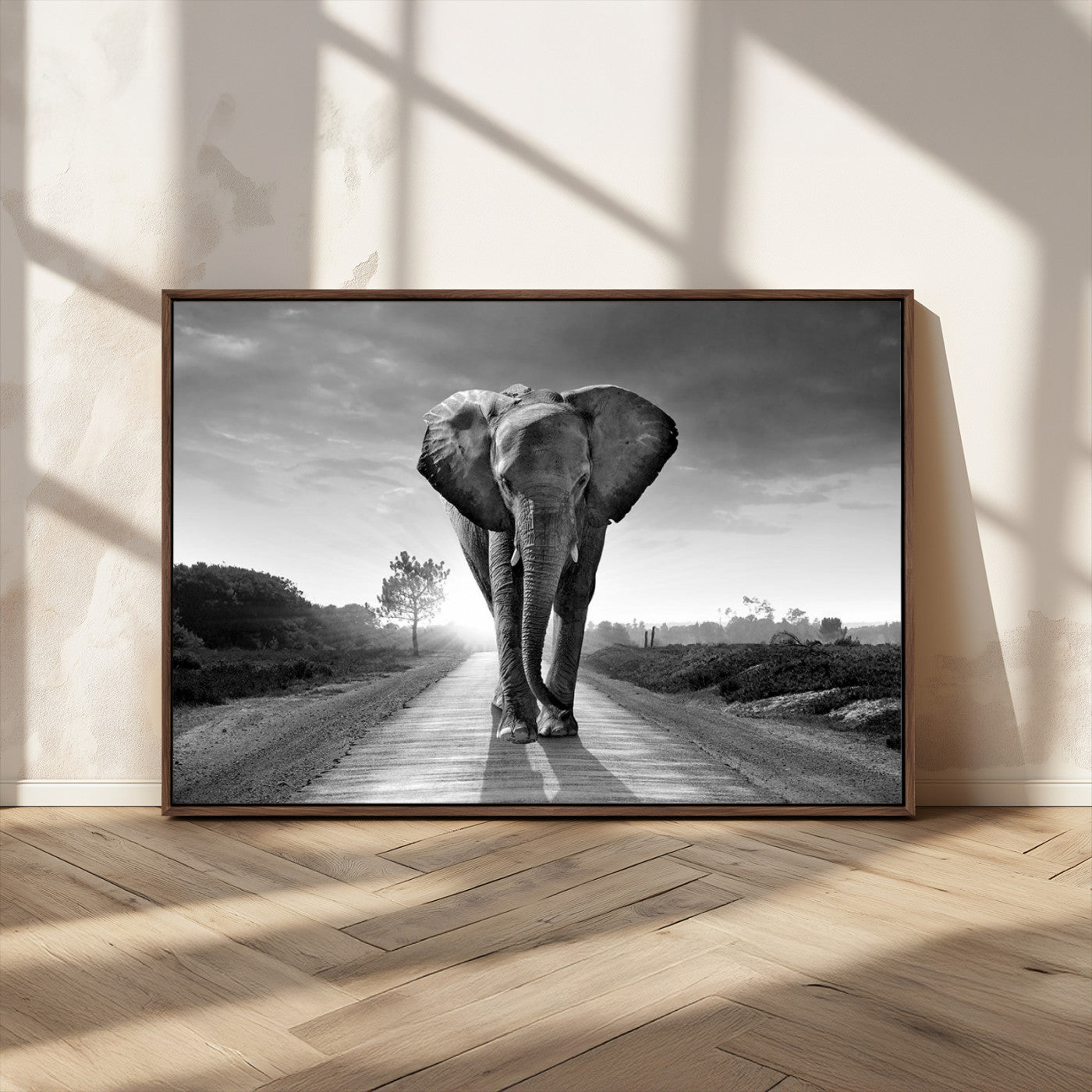 -Black and White Elephant Wall Art Canvas Print