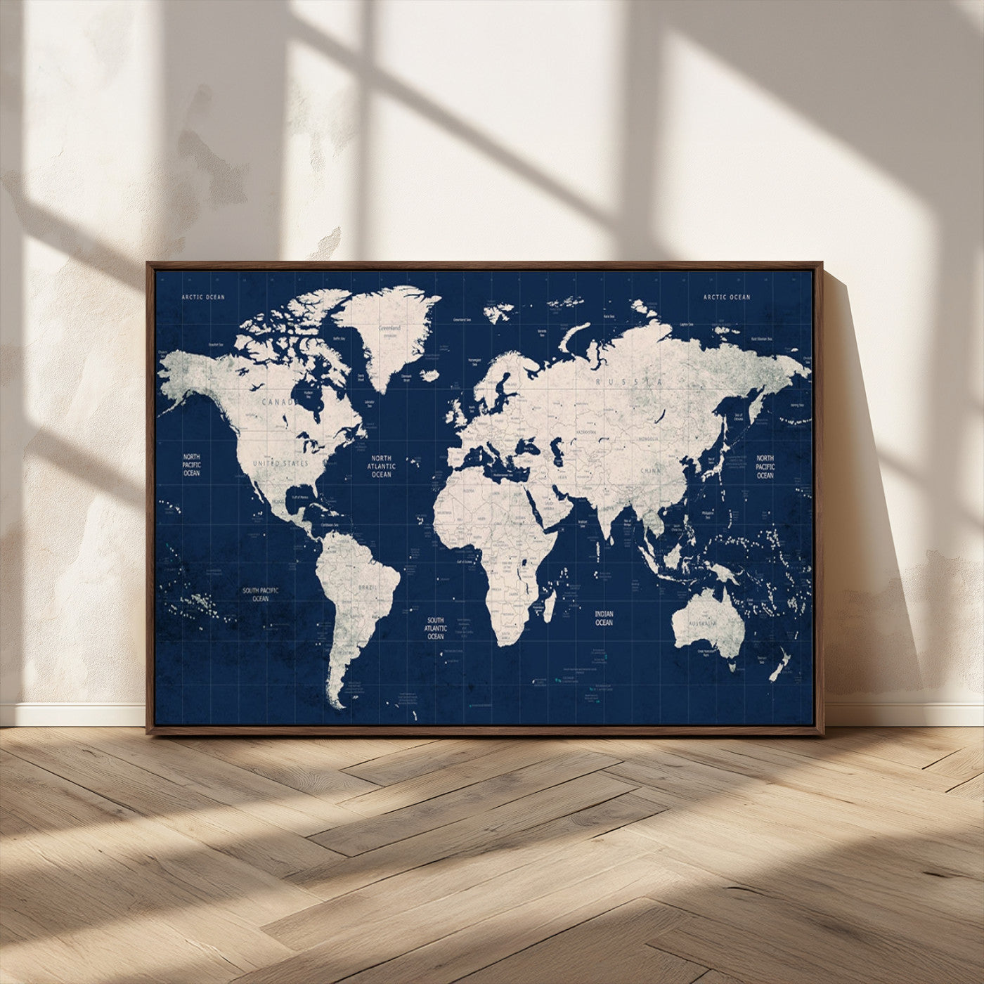 16589-MGV-FC-36X24_Walnut-Push Pin World Map Canvas Print – Travel Tracker Wall Art for Couples, Perfect Anniversary Gift for Home or Office Decor
