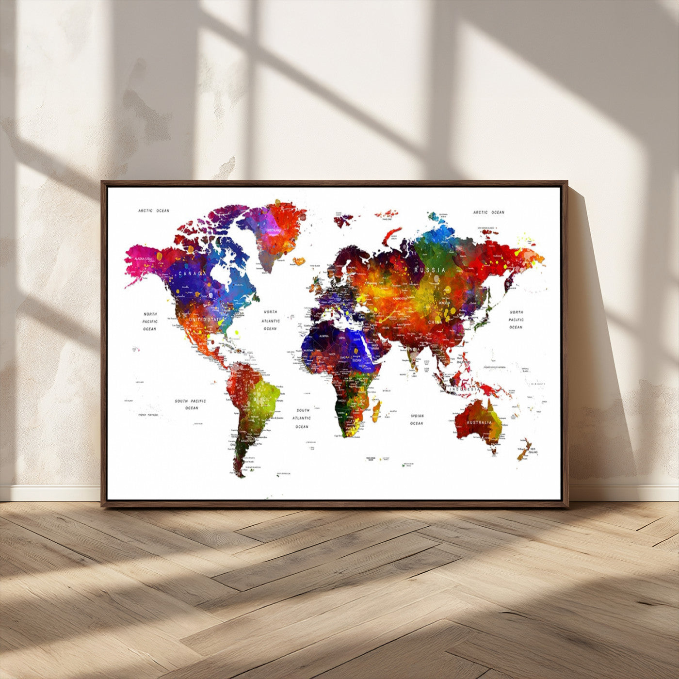 -Push Pin World Map Canvas Print – Travel Tracker Wall Art for Couples, Perfect Anniversary Gift for Home or Office Decor
