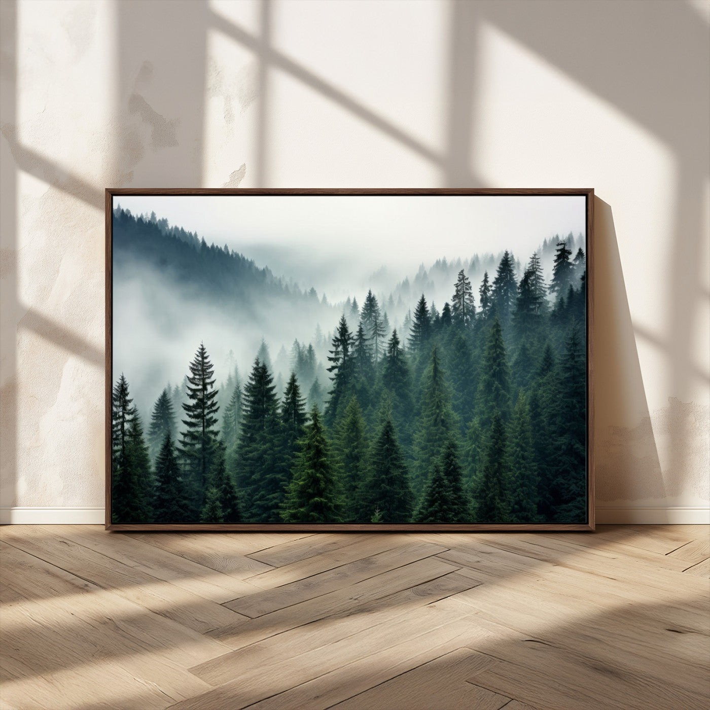 -Captivating Misty Forest Wall Art Premium Canvas Print, Foggy and Serene Atmosphere Canvas Print