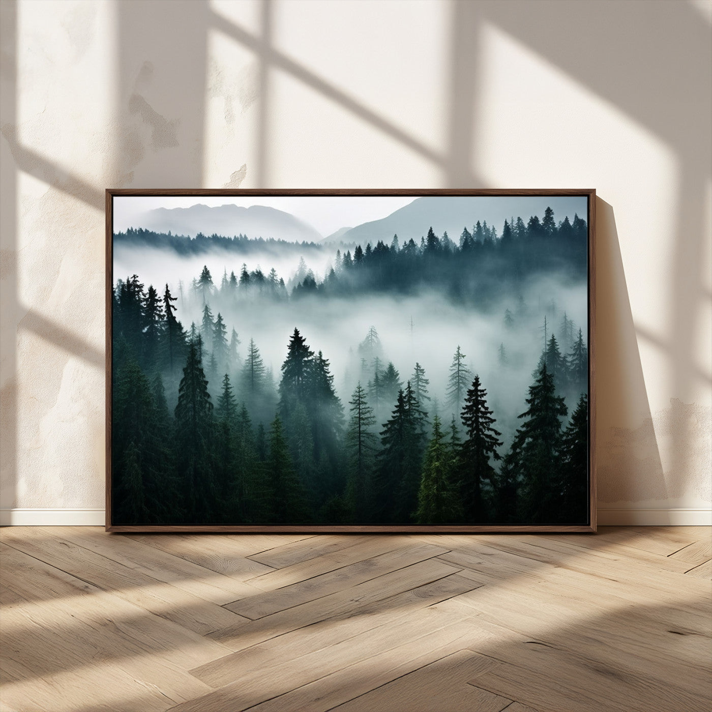 -Captivating Misty Forest Wall Art Canvas, Premium Canvas Print a Foggy and Serene Atmosphere