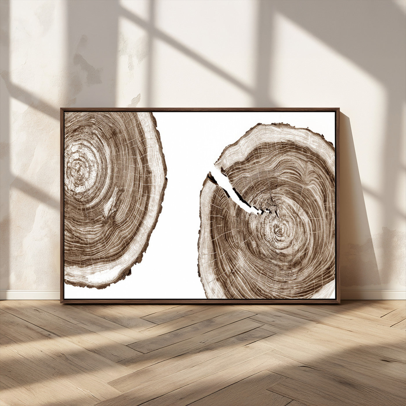 43743-MGV-FC-36X24_Walnut-Wood Tree Ring Wall Art Canvas Prints, Tree Rings – Minimalist Black and White Wood Art | Triptych