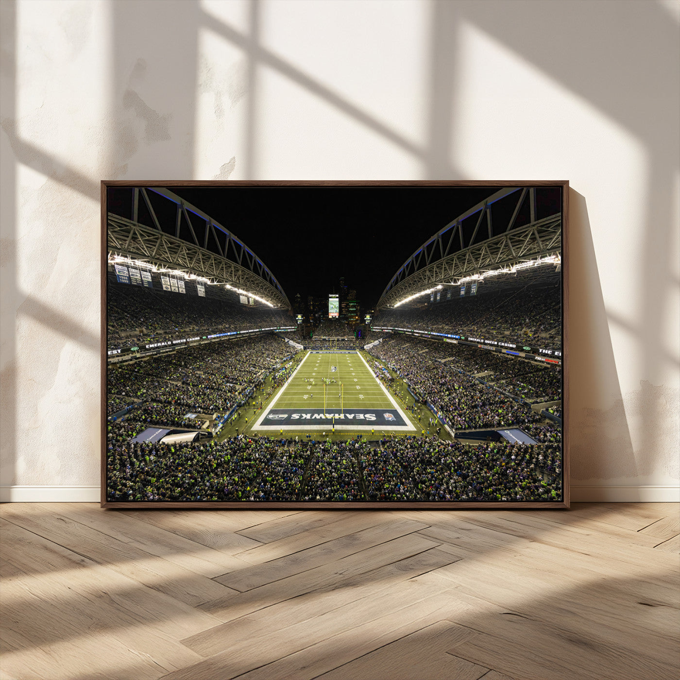 81900-MGV-FC-36X24_Walnut-Seattle Seahawks Football Team Print Wall Art - Seattle Century Link Field Stadium Wall Art Canvas