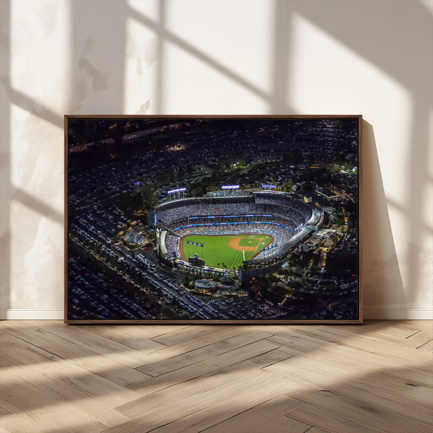 20932-MGV-FC-36X24_Walnut-Los Angeles Dodgers Dodger Stadium Wall Art Canvas Print - MLB Baseball Stadium