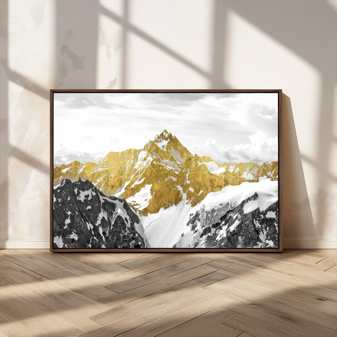 32102-MGV-CV-36X24-Gold Abstract Mountains Wall Art Print on Canvas, Nature Wall Art Print,