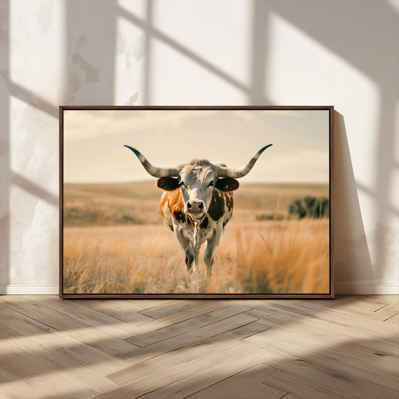 16580-MGV-CV-36X24-Texas Cow Longhorn Wall Art Canvas Print for Farm House Wall Decor, Farmhouse Cow Print Canvas Wall