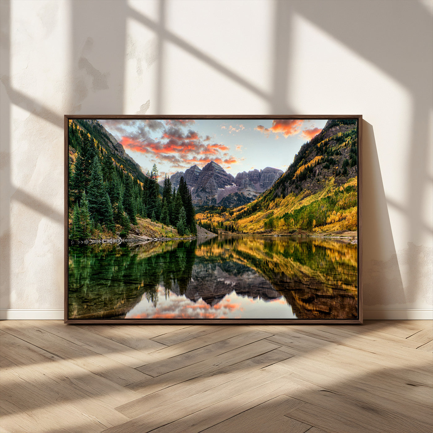 14376-MGV-CV-36X24-Maroon Bells Wall Art - Scenic Canvas Print of Maroon Bells in Autumn for Elegant Home or Office