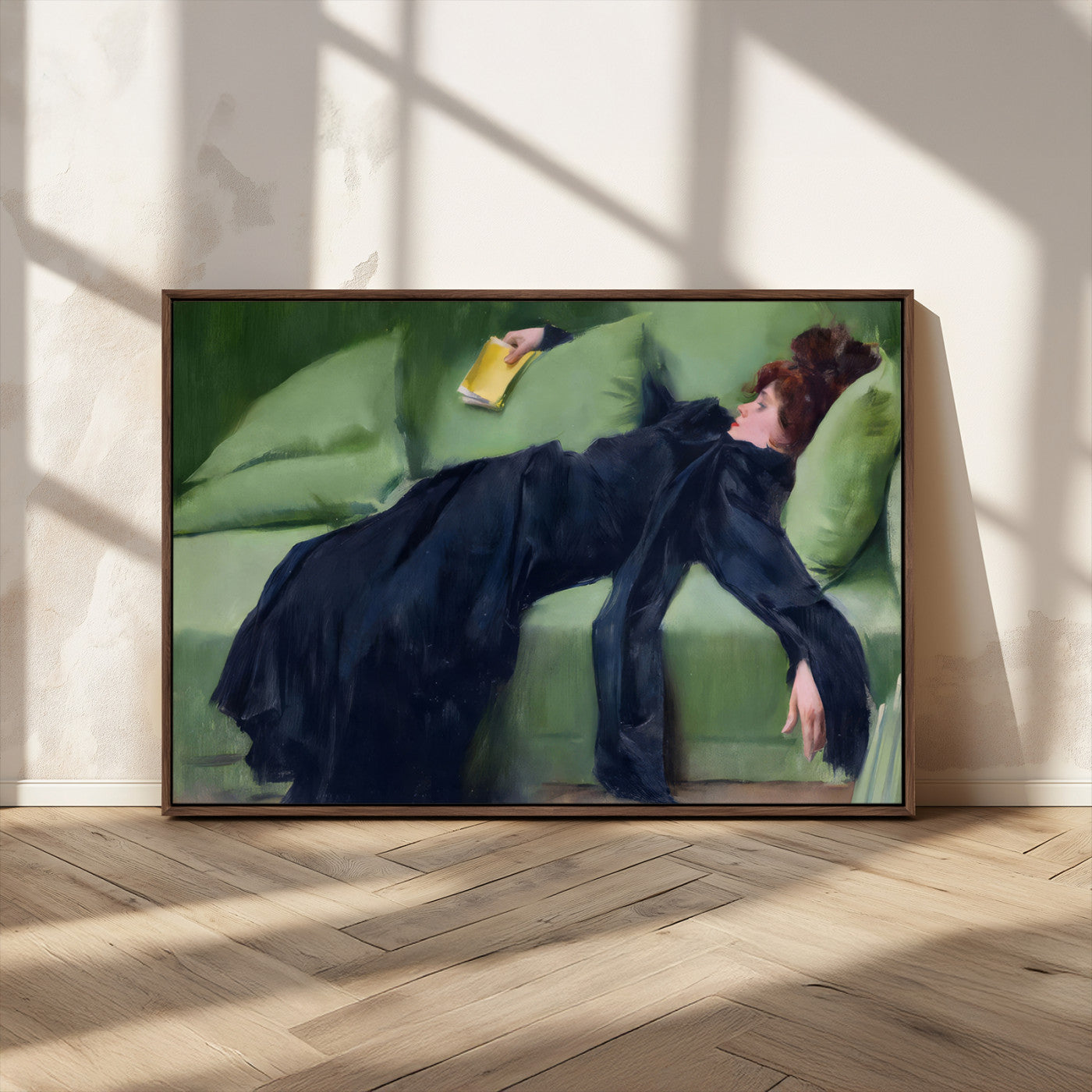 17725-MGV-FC-36X24_Walnut-Decadent Girl by Ramon Casas Wall Art Canvas Print, Framed Decadent Girl Canvas Print