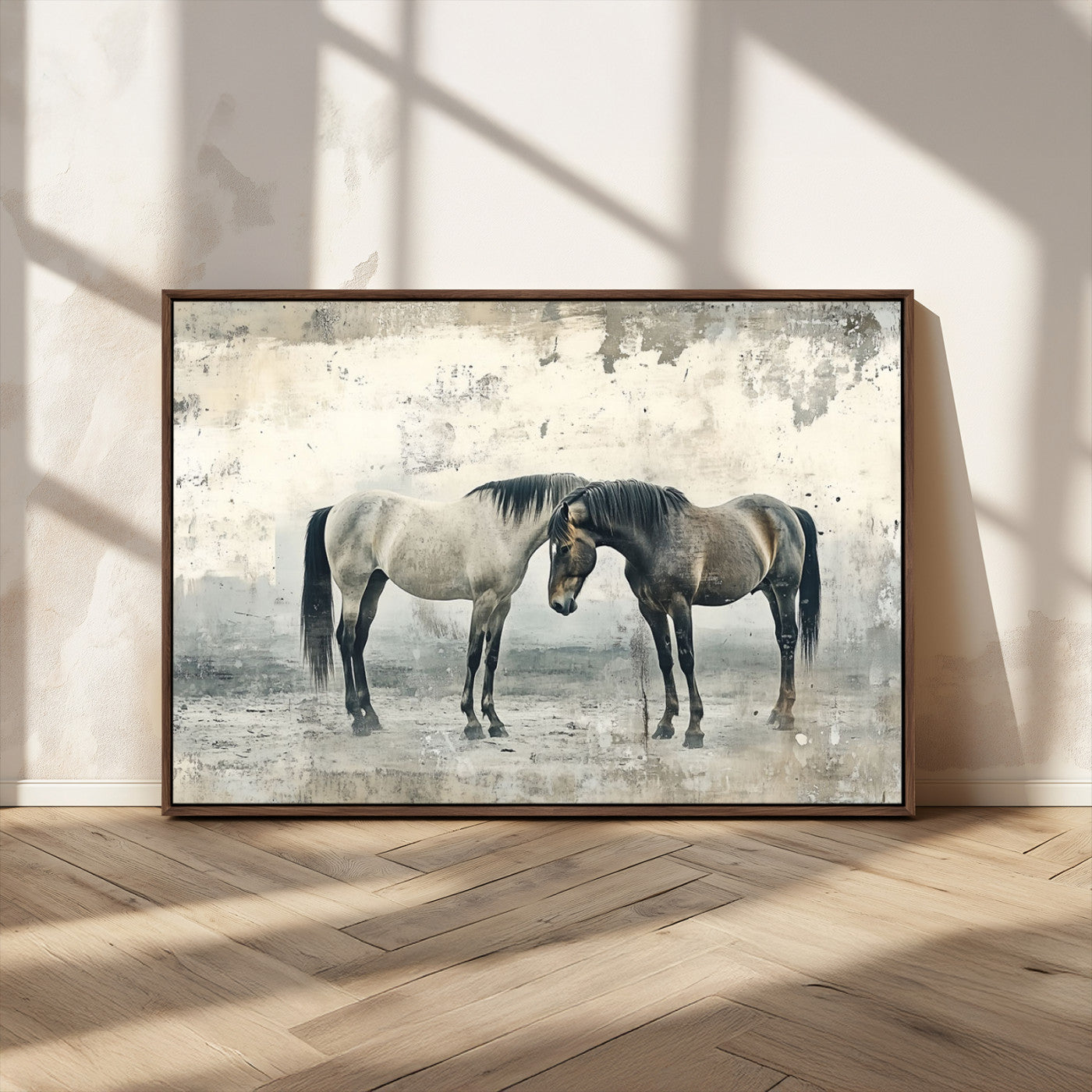 -Chines Style Majestic Horses Wall Art | Ready to Hang and Framed Triptych Print | Western Farmhouse