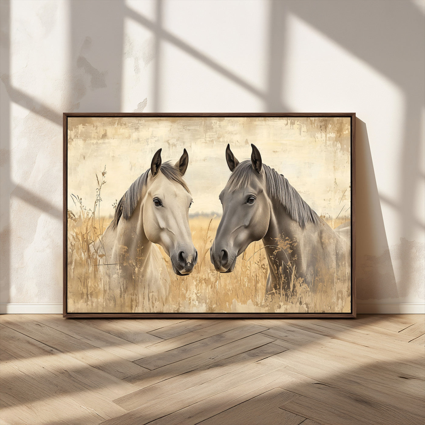 -Chines Ink Style Grunge Horses Wall Art Canvas Print