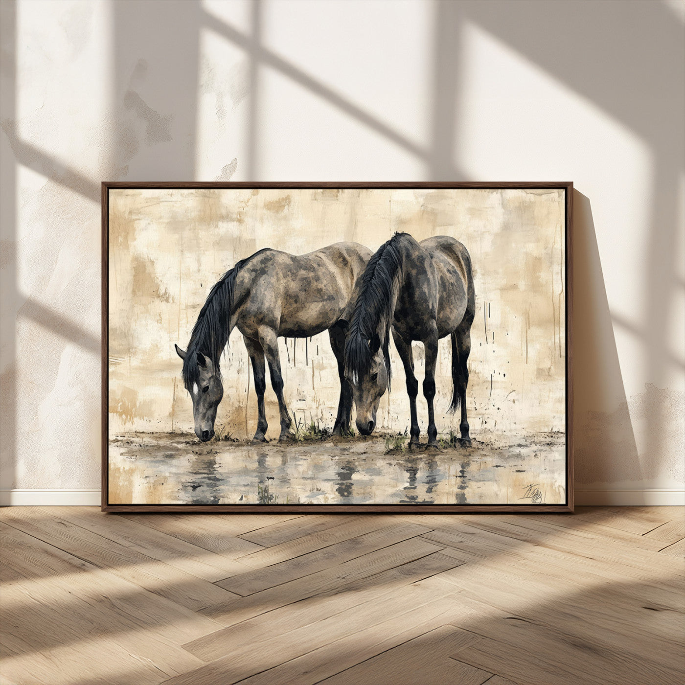 -Chinese Style Abstract Black Horses Wall Art Canvas Print - Abstract Horse Wall Art Canvas Print