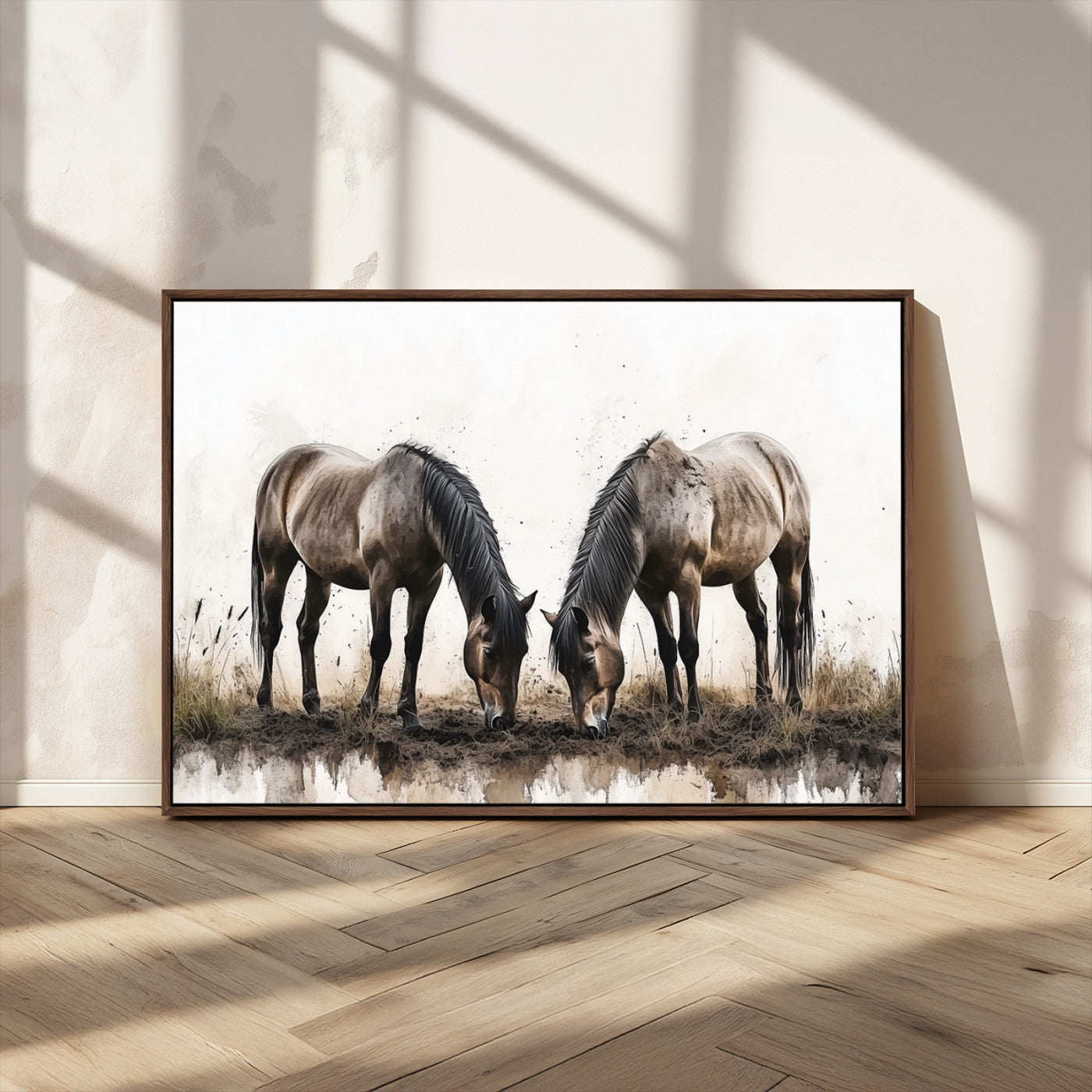 -Chines Ink Style Horses Wall Art Canvas Print