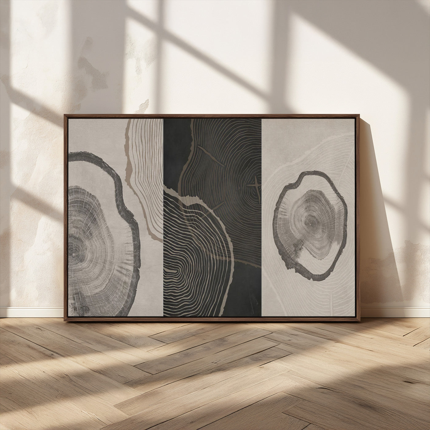 25407-MGV-CV-36X24-Modern Abstract Tree Ring Canvas Art Set | 3 Panel Large Tree Ring Design for Living Room, Office,