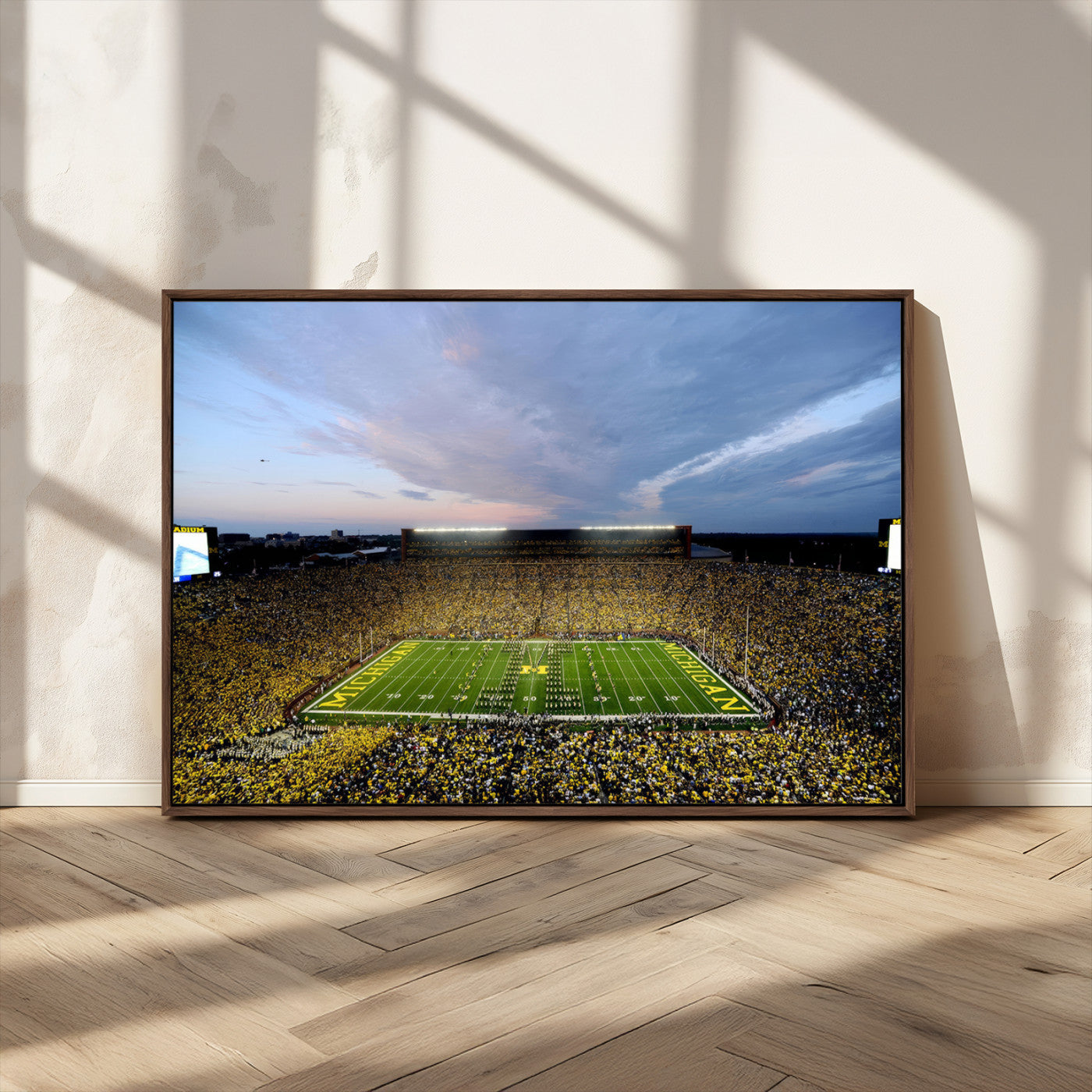 82641-MGV-CV-36X24-Michigan Stadium Wall Art Canvas Print – Framed Football Field Scene with Marching Band Artwork for Home, Office