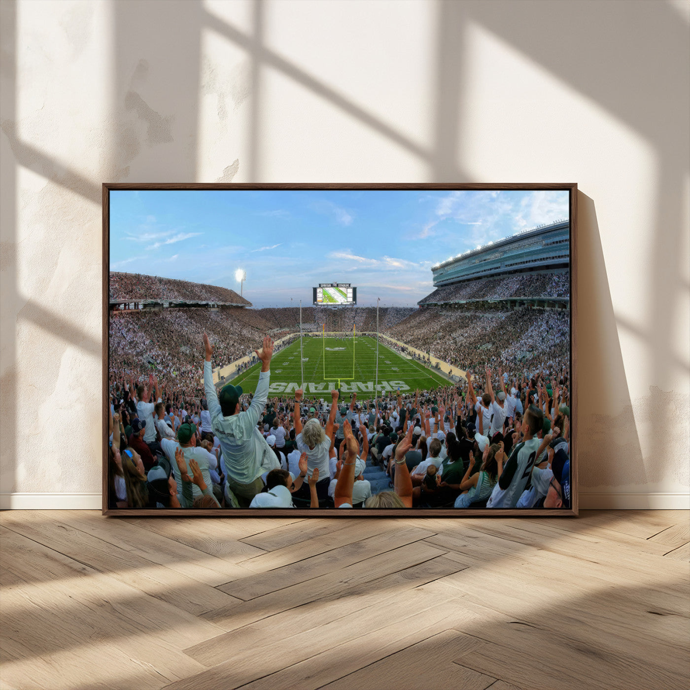 73105-MGV-FC-36X24_Walnut-Michigan State Spartans Football Team Art Print - East Lansing Spartan Stadium Wall Art Canvas Print