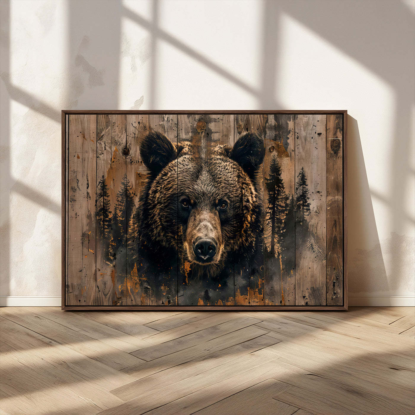 76998-MGV-FC-36X24_Walnut-Rustic Grizzly 399 Wall Art | Triptych Canvas Print | Rustic Cabin Wall Decor | Perfect for
